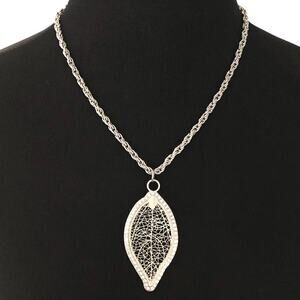 Cato Statement Necklace Leaf Pendant Rope Color Cubic Stones Silver Color